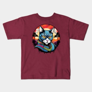 samurai cat fantasy Kids T-Shirt